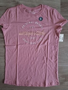 NWT Womens Aeropostale Rose Pink Metallic Logo Short Sleeve Tee